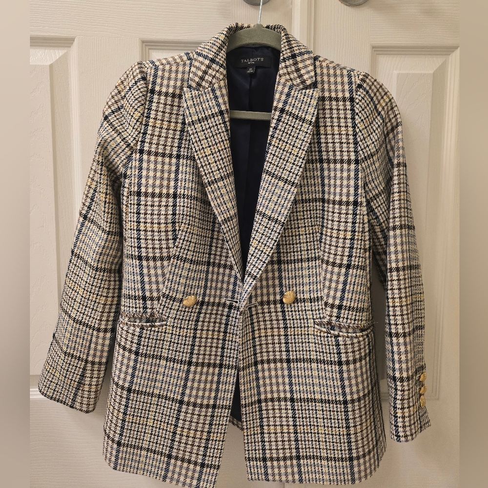 Talbots Blue and Tan Plaid Blazer